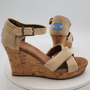 Toms Sienna Wedge with Cork Heel, Size 7.5